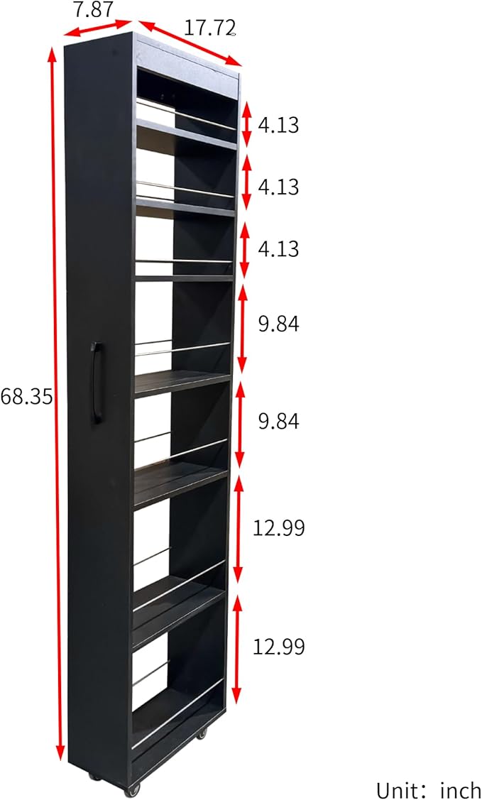 7 Tier Multi-Functional Pull-Out Multi-Tier Storage Single-Sided Open Shelf for Kitchen, Living Room & Narrow Spaces