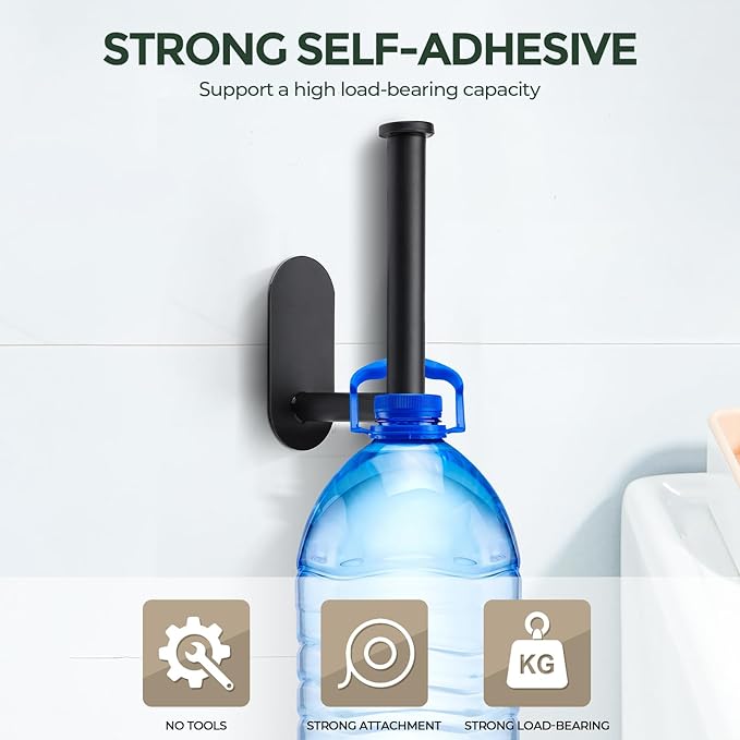 3 Pack Adhesive Toilet Roll Holder Stand - Matte Black SUS304 Stainless Steel, Rustproof Toilet Paper Holder No Drilling Tissue Holder for Kitchen Bathroom Wall Mount Bathroom Tissue Holder