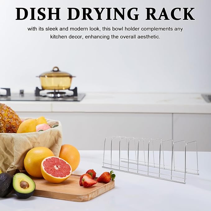 Stainless Steel Plate Holder for Cabinet, Compact Dish Drying Rack and Organizer, Vertical Kitchen Dish Rack for Countertop, Rust-Proof Tableware Drainage Storage Stand for Plates and Saucers