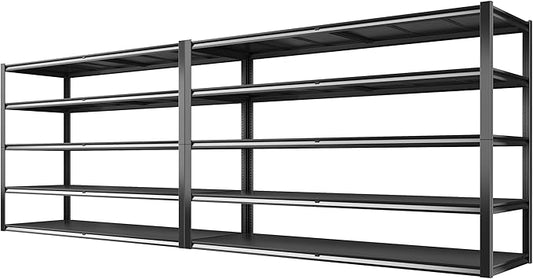 REIBII 78" H Storage Shelves, Garage Shelving Heavy Duty Load 3000LBS, Adjustable Garage Shelving, 5 Tier Metal Shelves Unit for Storage Rack, Basement, 55" W x 26" D x 78" H, Black, 2 Pack