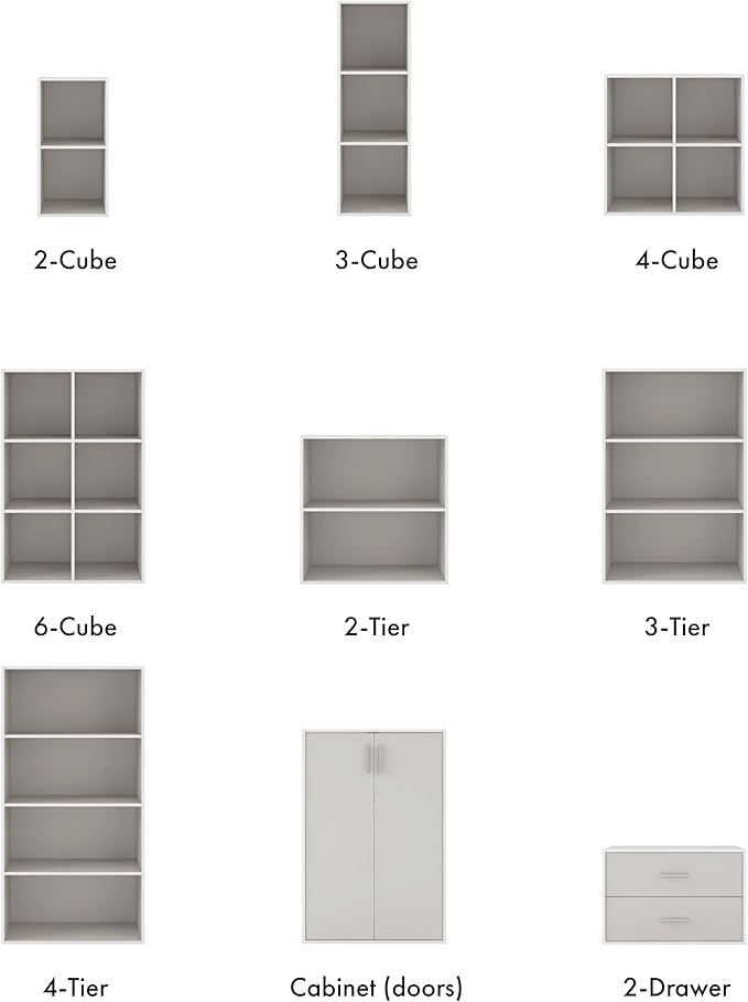 Homes: Inside + Out Apexa 3-Tier Cube Storage Organizer Shelves, Stackable Wood Bookcase Fits Cubby Bins for Organization, Dorm Teen Room Decor & Home Office, Taupe Grey