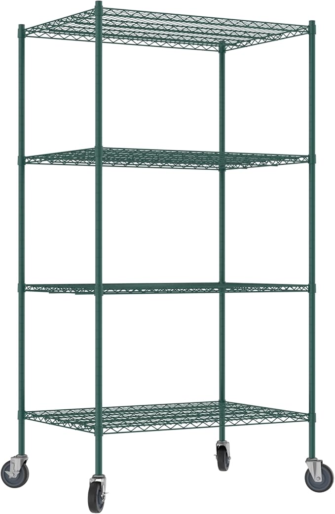 Commercial NSF Listed Green Epoxy Mobile Wire Shelving Kit 30" x 42" x 80", with 4 Shelves Perfect for Warehouse, Walk-in Refrigerator, Freezer, Grocery Store, Restaurant, Dishroom
