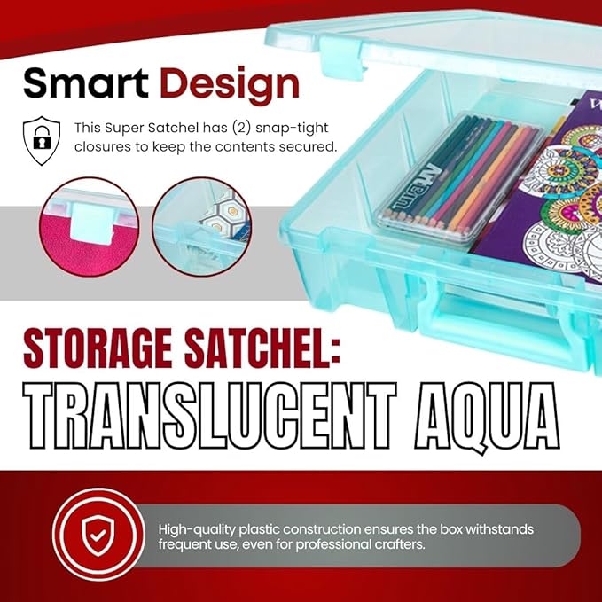 ArtBin 6955AA Super Satchel Compartment Box Clear Craft Organizer Storage Case - Aqua, Pack of 1