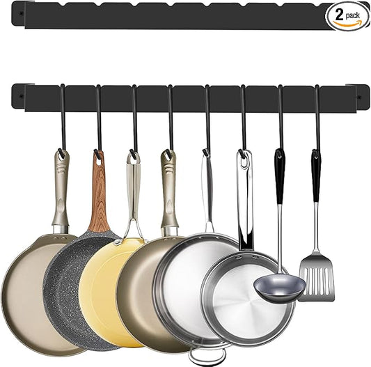 Wall-Mounted Utensil Rack Hanger Steel-made Kitchen Utensil Rack Organizer Pot Pans Wall Hanger Holder for Rustic Iron Kitchen Organizer with Ten Hanging Hooks（2 Pack）