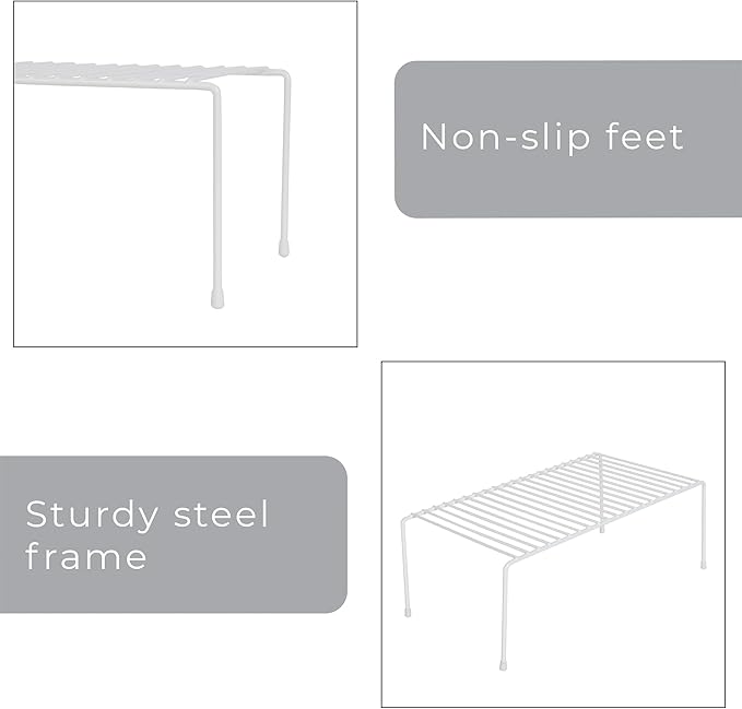 Smart Design Classic Storage Shelf – Large (16 in W x 8.5 in D x 5.75 in H), White –Steel Pantry Organizer with Rust-Resistant Finish and Non-Slip Feet for Easy Home Organization and Storage