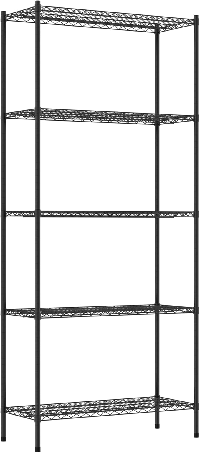 Commercial NSF Listed Black Epoxy Stationary Wire Shelving Kit 18" x 42" x 96", with 5 Shelves Perfect for Warehouse, Walk-in Refrigerator, Freezer, Grocery Store, Restaurant, Dishroom