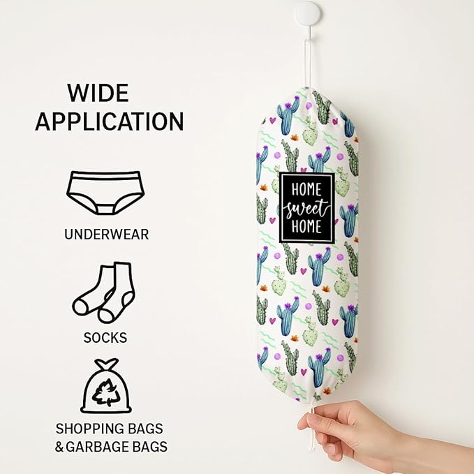 Plastic Bag Holder, Home Sweet Home Plastic Bag Holder for Kitchen Essentials, Reusable Hanging Trash Sack Dispenser, Plastics Bags Storage Container Dispenser, Kitchen Gifts For Women Family Friends