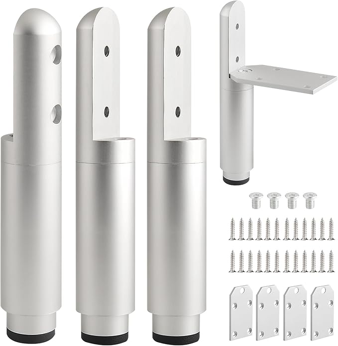 4 Pack Adjustable Metal Furniture Legs Silvery 3.3-4.5 Inch Coffee Table Legs Dresser Feet Cabinet Feet Replacement Support Foot Desk Legs