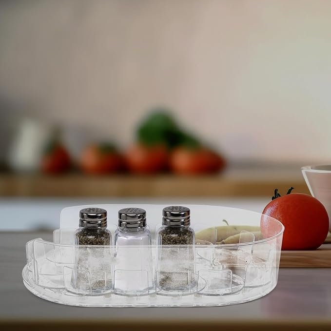Rotating Fridge Organizer Turntable Tray Kitchen Pantry Spice Rack Non-Skid Condiment Storage for Refrigerator and Countertop