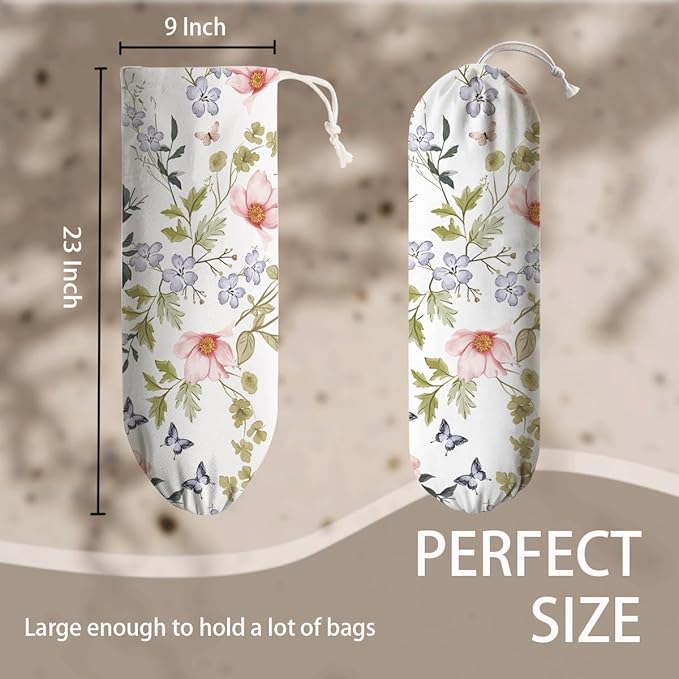 Wild Flower Bag Holder, Washable Shopping Bag Holder, Cute Plastic Bags Dispenser Holders, Kitchen Essentials, Kitchen Housewarming Gifts for Women Family Friends Grandma Mom