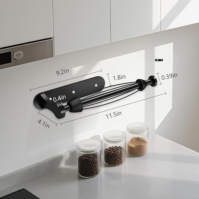 Magnetic Paper Towel Holder for Fridge, One Hand Tear RV Paper Towel Holder with Ratchet Mechanism, Self-Adhesive & Wall Mount for Refrigerator, Kitchen, Grill, Garage (Matte Black)