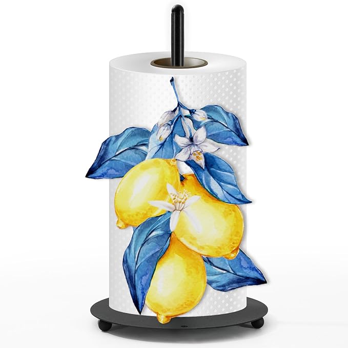 JarThenaAMCS Lemon Paper Towel Holder Yellow Lemon Blue Leaves Kitchen Decor Accessories Large Metal Towel Holder Stand for Summer Home Party Bathroom Countertop