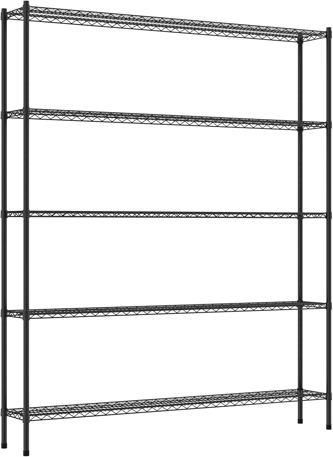 Commercial NSF Listed Black Epoxy Stationary Wire Shelving Kit 12" x 72" x 86", with 5 Shelves Perfect for Warehouse, Walk-in Refrigerator, Freezer, Grocery Store, Restaurant, Dishroom