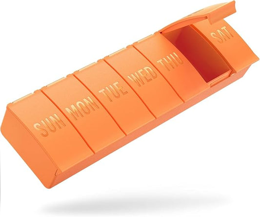Barhon Pill Organizer Large, Weekly Medicine Pill Organizers, 7 Day Pills Box Case Travel for Big Vitamin Supplements Fish Oil, Orange