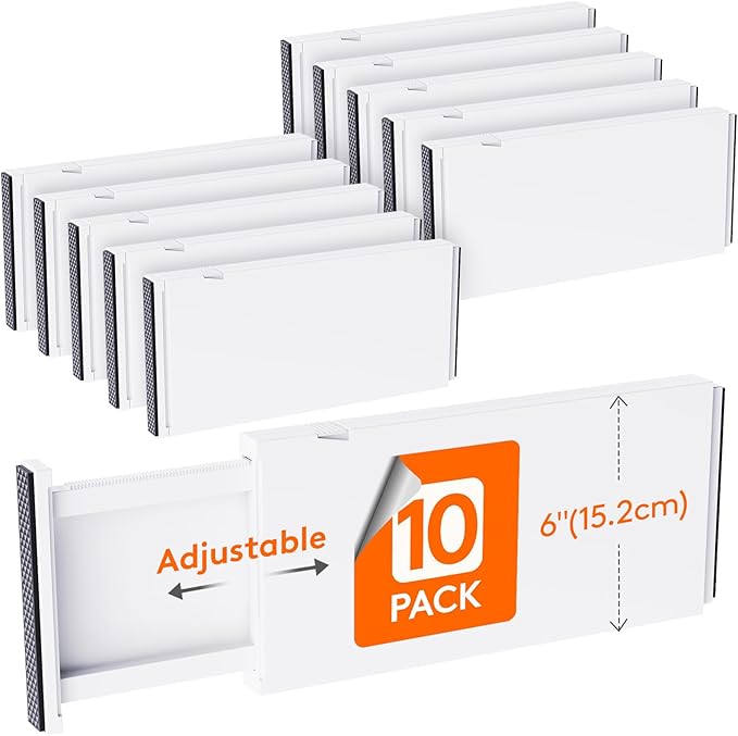 Lifewit 10 Pack Drawer Dividers Plastic 6" High, 13.5-22" Adjustable Drawer Organizers for Clothes, Expandable Dresser Separators in Bedroom/Bathroom/Kitchen/Fridge/Office Organization and Storage