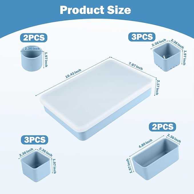 Silicone Makeup Organizer Drawer Set with Clear Lid - Stackable Vanity & Bathroom Drawer Organizer, Adjustable Compartment Desk Drawer Organizer for Cosmetics, Toiletries, Office Supplies