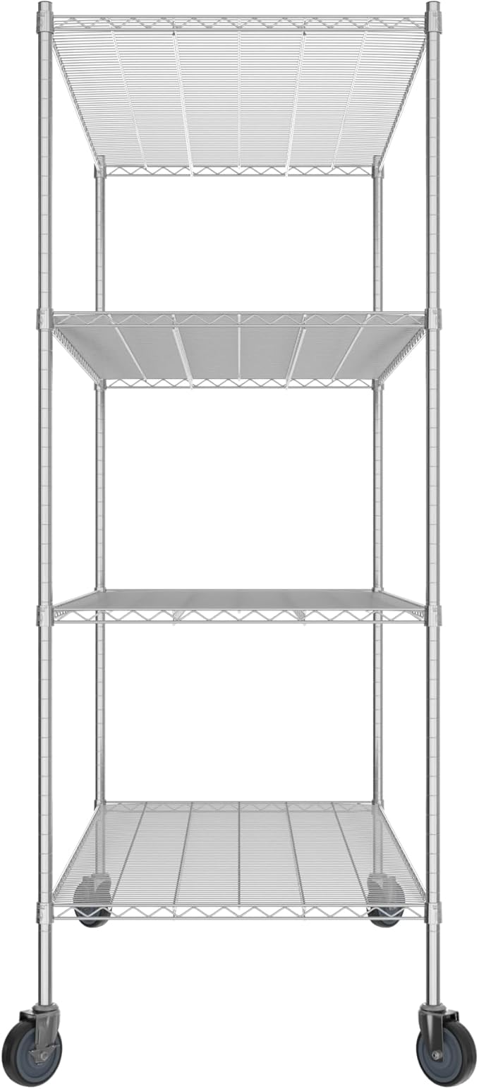 Commercial NSF Listed Chrome Mobile Wire Shelving Kit 30" x 60" x 80", with 4 Shelves Perfect for Warehouse, Walk-in Refrigerator, Freezer, Grocery Store, Restaurant, Dishroom