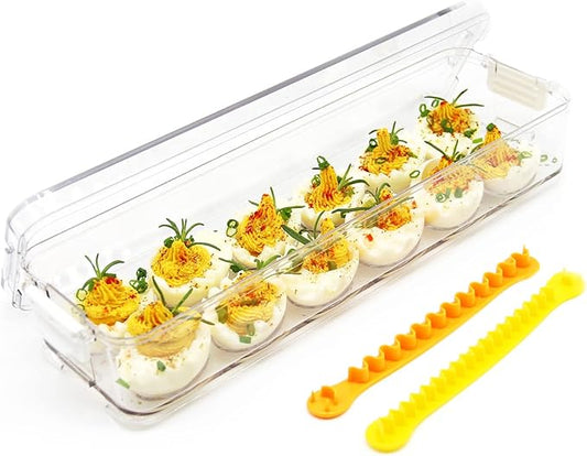 YOHA Clear Deviled Egg Tray Carrier with Lid 12 Grids Eggs Holder Case Refrigerator Egg Container Deviled Egg Platter Stackable Egg Tray Camping Picnic Travel Portable Egg Storage Container,Clear-12