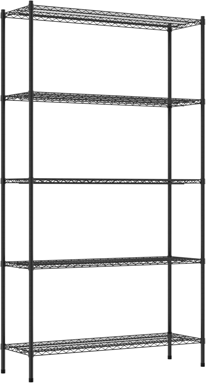 Commercial NSF Listed Black Epoxy Stationary Wire Shelving Kit 18" x 54" x 96", with 5 Shelves Perfect for Warehouse, Walk-in Refrigerator, Freezer, Grocery Store, Restaurant, Dishroom