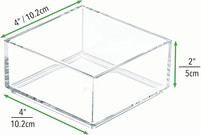 mDesign Plastic Square Desk Organizer Tray for Home Office, Drawers, Desktop, Holder for Pens, Paper Clips, Office Supply Accessory - Lumiere Collection - 6 Pack - Clear