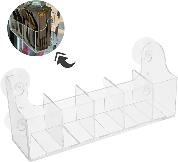 Cabilock Suction Cup Fridge Organizer with Adjustable Dividers 5-Compartment Drink Holder Shelf for Refrigerator Door Storage Space-Saving Kitchen Beverage Rack