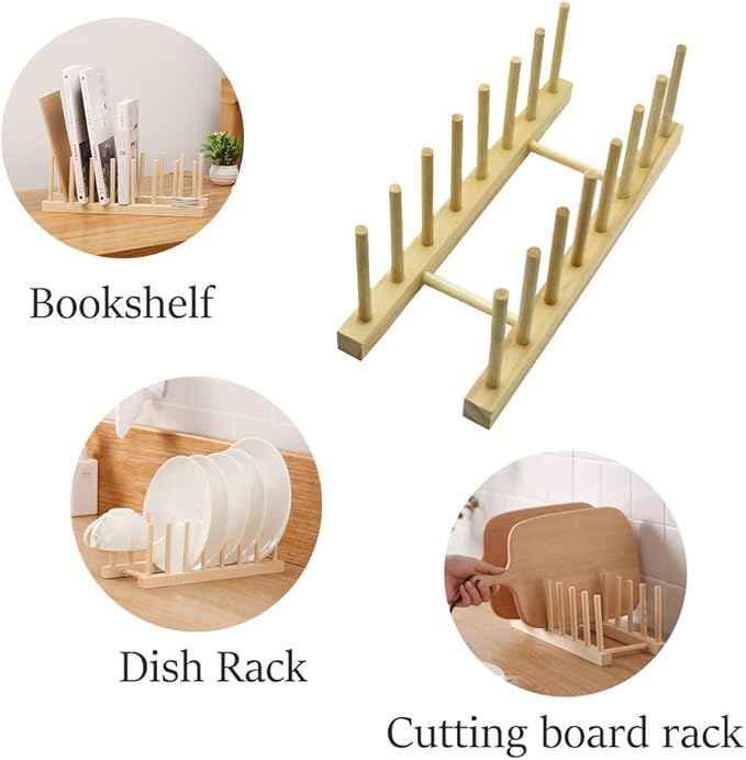 7 Slot Wooden Dish Rack Plates Holder Kitchen Storage Cabinet Organizer for Dish Keep Dry (Natural, 2Pack)