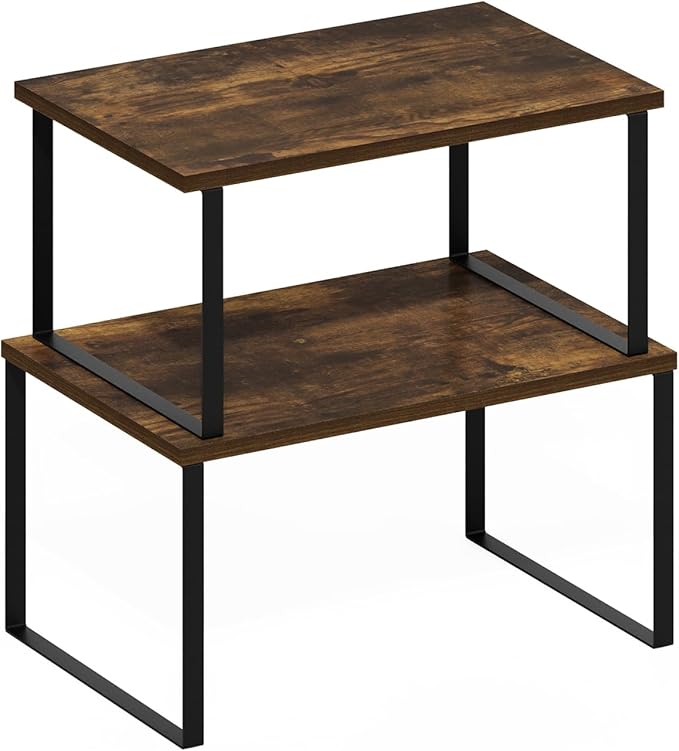 Furinno RAVEL Kitchen Countertop Organizer Set of 2, Counter Shelves, Kitchen Storage, Expandable, Stackable, Spice Rack, for Pantry, Coffee Bar, Amber Pine