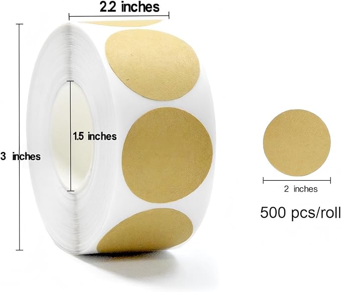 2 Inch Color Coding Dots, Light Brown Round Stickers, 500 Pcs Matte Finish Self-Adhesive Writable Kraft Labels for Packages, Containers, Organizing, Craft Projects, Jar and Canning Labels