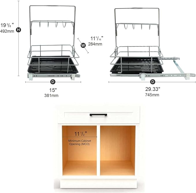 LOVKIT Under Sink Organizer（11.18"W X15"D） Pull Out Cabinet Organizer For Cleaning Caddy, Under Sink Slide Out Organizer, Under Kitchen Bathroom Sink Organizer, Pantry Cabinet Closet Organization Rack