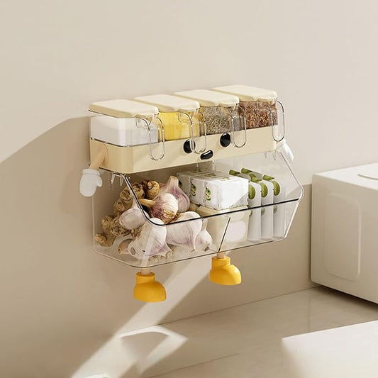 Adhesive Plastic Spice Rack Organizer for Wall, Cute Spice Shelf Organization for Kitchen, Funny Cartoon Wall Mount Seasoning Rack