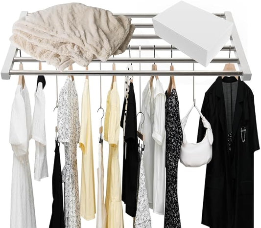 Hershii Adjustable Closet Shelf Wardrobe Rail Metal Hanging Rod Storage Rack Extendable Clothes Divider Separator Organizer for Cabinet Cupboard Kitchen Bathroom, (29.52''-51.18'') X 14.17''