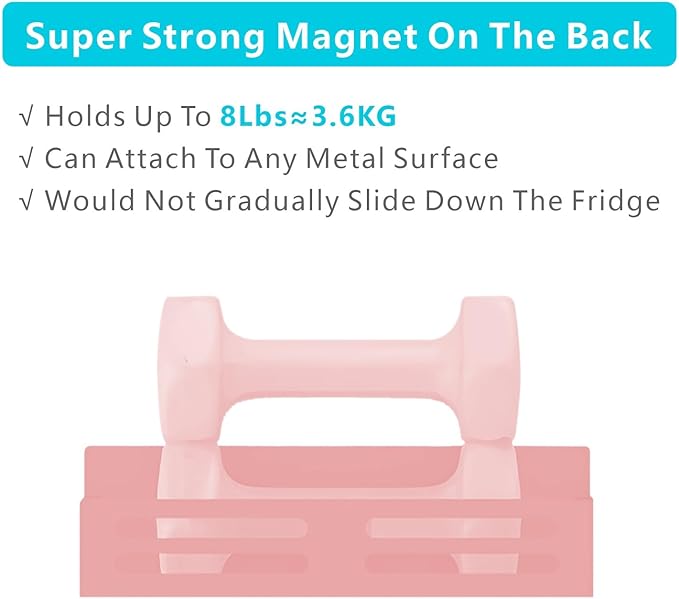 Roysili Magnetic Spice Rack for Refrigerator, Metal Spice Rack Organizer, Magnetic Shelf for Fridge 4Pack Pink