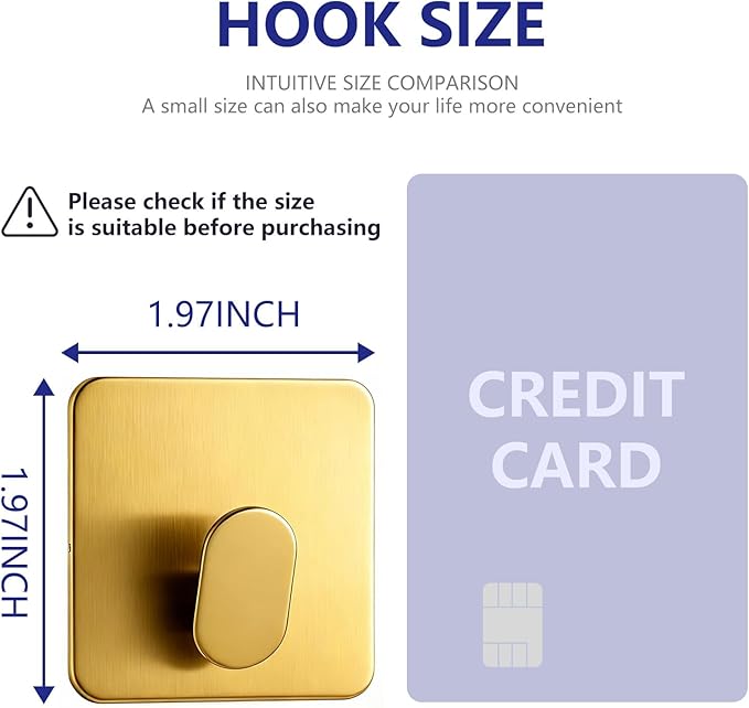 GARGIER Gold Adhesive Hooks for Wall Hanging - Fit for Coat Door Towel Hooks for Bathrooms Decorative Kitchen Shower Glass Wall 304 Stainless Steel Robe &Towel Hooks Brushed Gold 4 Packs