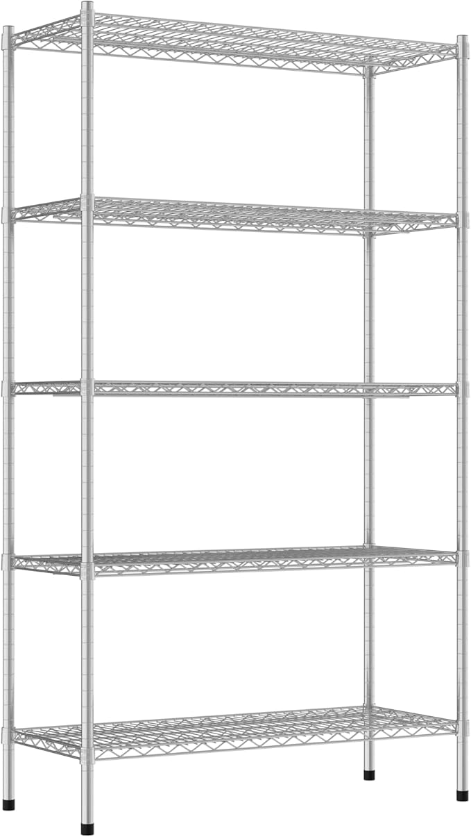 Commercial NSF Listed Chrome Stationary Wire Shelving Kit 18" x 42" x 74", with 5 Shelves Perfect for Warehouse, Walk-in Refrigerator, Freezer, Grocery Store, Restaurant, Dishroom
