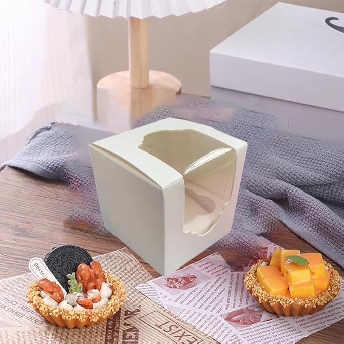 JIYIXhylera 50PCS 2.5 × 2.5 × 2.5 inch mini Cake Boxes with Window Bakery Boxes Pastry Boxes for Cake, Pastries Chocolates Cupcakes (White)