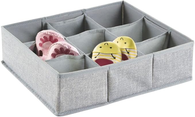 mDesign Soft Fabric 9 Section Dresser Drawer and Closet Storage Organizer for Child/Kids Room, Nursery, Playroom - Divided Large Organizer Bin - Textured Print with Solid Trim, 2 Pack - Gray