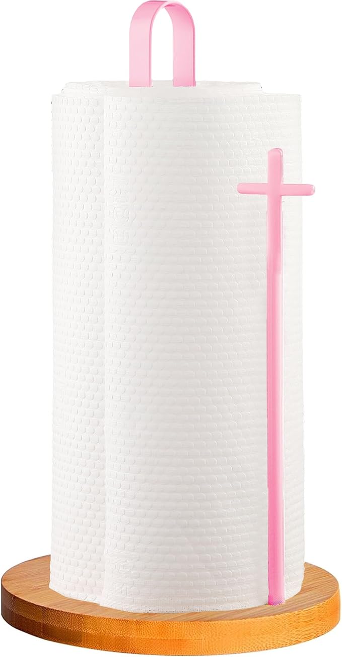 Wood Paper Towel Holder Countertop, TONLEA Kitchen Paper Towel Holder FreeStanding with Non-Slip Base for Kitchen and Bathroom Organization, Kitchen Roll Holder for Standard and Large Rolls