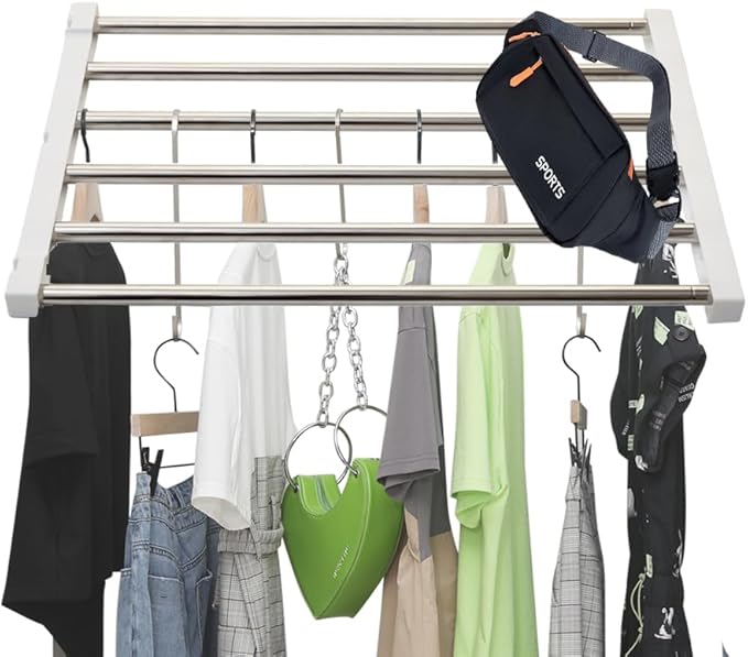Hershii Adjustable Closet Shelf Wardrobe Rail Metal Hanging Rod Storage Rack Extendable Clothes Divider Separator Organizer for Cabinet Cupboard Kitchen Bathroom, (21.65''-35.43'') X 14.17''