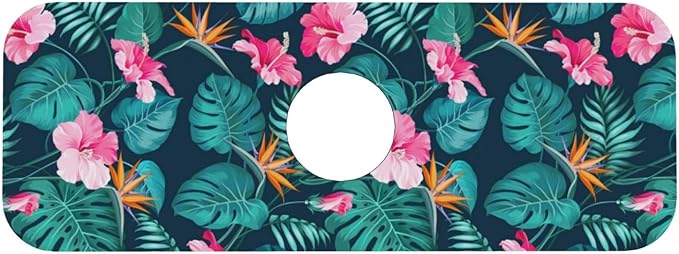 Hawaii Hawaiian Flower Leaf 15" X 5.5" Kitchen Sink Splash Guard Faucet Faucet Guard Draining Mat Sink Splash Guard Faucet Kitchen Bathroom
