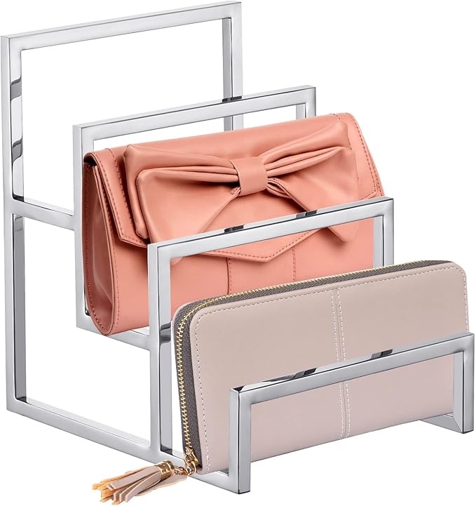 uxcell Clutch Purse Display Stand 3 Layer Wallet Display Rack Metal Clutch Holder Riser for Home Retail Store Supplies - Silver