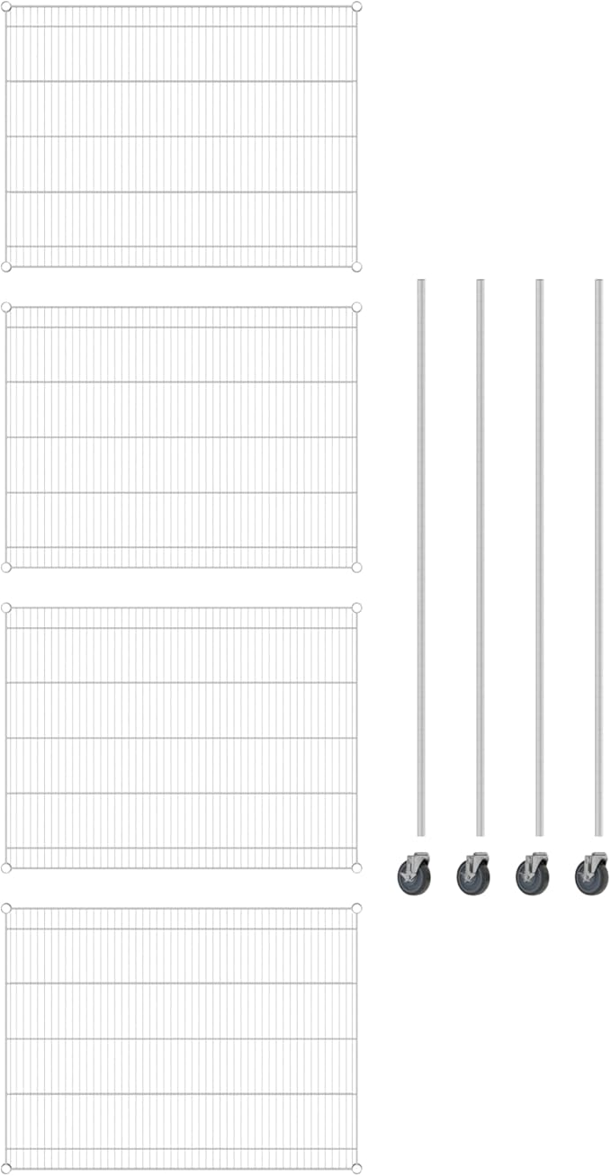Commercial NSF Listed Chrome Mobile Wire Shelving Kit 36" x 48" x 80", with 4 Shelves Perfect for Warehouse, Walk-in Refrigerator, Freezer, Grocery Store, Restaurant, Dishroom