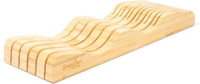Shenzhen Knives Large In-Drawer Bamboo Knife Block: 11 Slot (Holds 10-12 Knives) Empty Wooden Knife Holder for Kitchen Drawers - Cutlery Tray Organizer & Storage