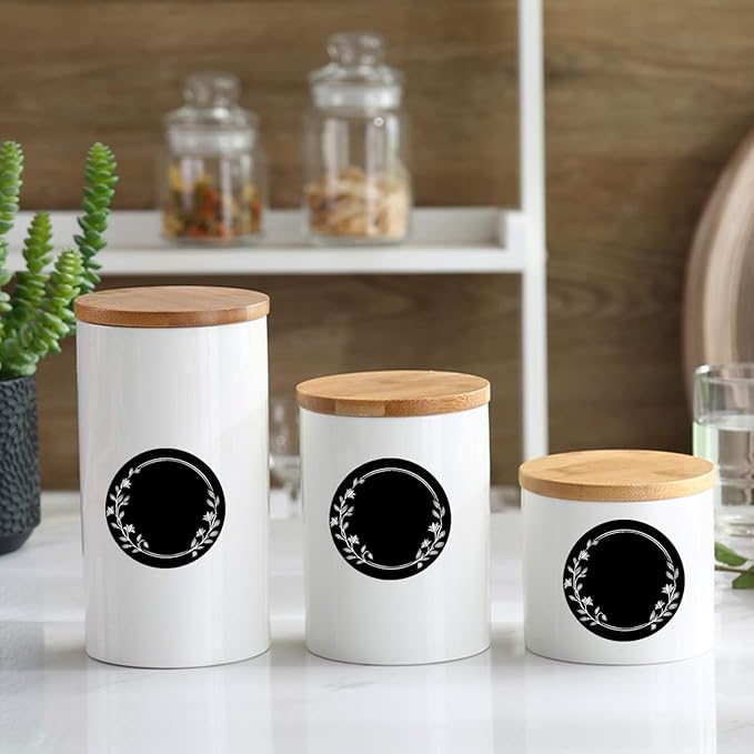 Pop Resin 250 pcs 2 inch Round Chalkboard Stickers Kitchen Pantry Labels Black Garland Board Labels Spice Jars Labels for Canning,Bins,Containers,Mason Jars Waterproof Chalkboard Kitchen Labels