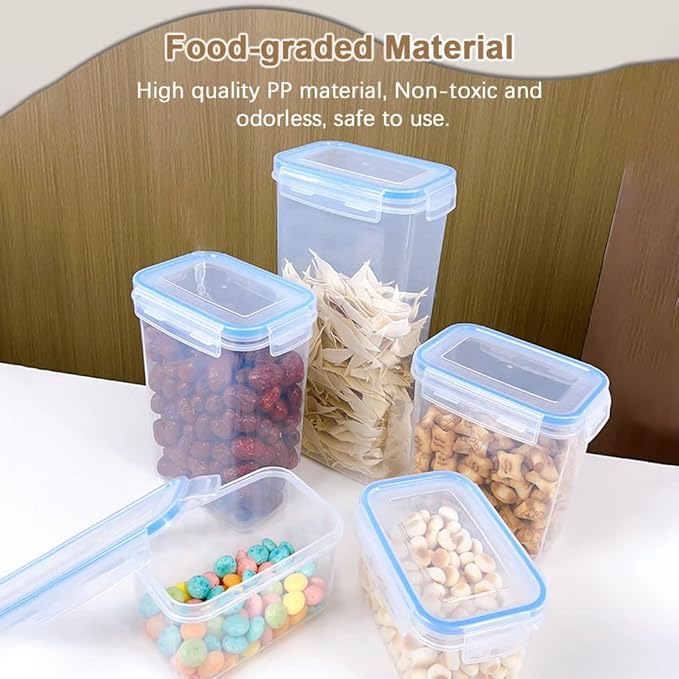 7 Pcs Airtight Food Storage Containers with Lids, Stackable Design Kitchen Canister Set for Cereal Snack Noodle Nut Pasta Flour Rice