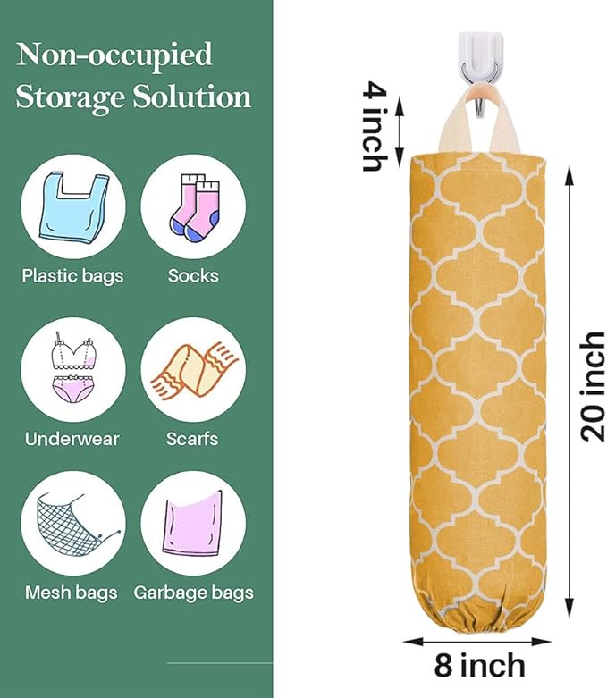 Plastic Bag Holder, Washable Grocery Bag Holder for Plastic Bags Storage Dispenser with Hanging Loop, Wall Mount Trash Bags Dispenser for Home Kitchen Cabinet