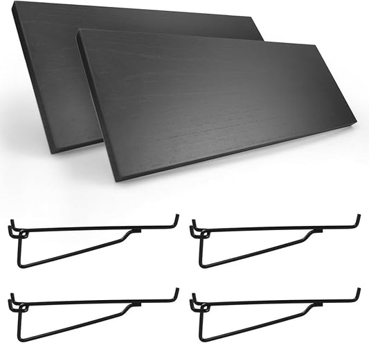 2 Pack Pegboard Shelves with Brackets, Peg Shelf Board with Hooks Fits 1/8" 1/4" Pegs Slots, Peg Board Organizer Accessories Various Tools Storage Arrange System for Garage Craft Workshop Workbench
