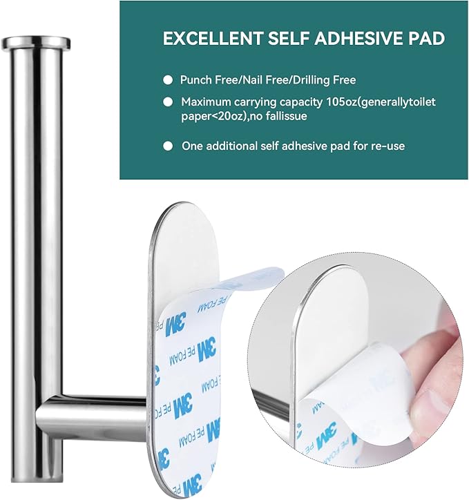 YUET Toilet Roll Holder Self Adhesive Holders Tissue 3M Stand Hanger Bathroom, Kitchen, Washroom Premium Thicken SUS-304 Stainless Steel, No Drilling Strong Adhesiveness Rustproof (Polished Chrome)