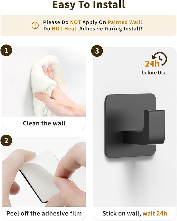 GWAAZXGZ Square Self Adhesive Towel Hooks - 4 Pack Matte Black Metal Hooks, Right-Angle Design for Towels, Robes & Hats, Organize Bathroom, Kitchen, Entryway, Doors, Cabinets on Smooth Surfaces | Square, Right-Angle Design, for Towels, Robes & Hats, Or...