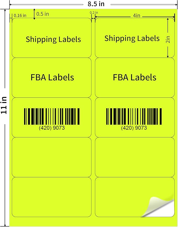 YEGAWEN Shipping Labels Stickers, 2"×4" Printable Mailing Label for Laser/Inkjet Printing- Matte, Permanent Adhesive Labels Stickers (Fluorescent Yellow)