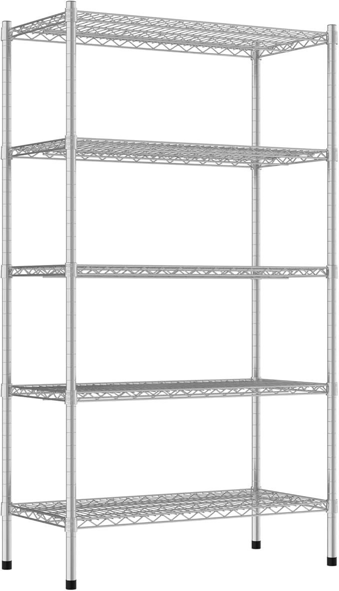 Commercial NSF Listed Chrome Stationary Wire Shelving Kit 18" x 36" x 64", with 5 Shelves Perfect for Warehouse, Walk-in Refrigerator, Freezer, Grocery Store, Restaurant, Dishroom
